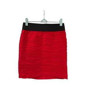 Vintage Y2K Stooshy Red Textured Mini Skirt Bodycon Black Waistband S Lined
